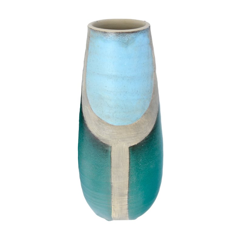 Terracotta Vase- Turquoise & Blue, 13"