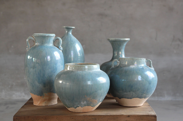 Henan Blue Assorted Vases, 5 Styles, Sold Individually