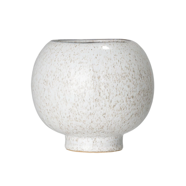 Stoneware Flower Pot, Reactive Glaze, White