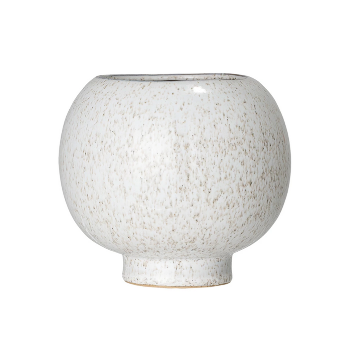 Stoneware Flower Pot, Reactive Glaze, White