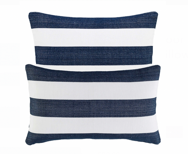 Catamaran Indoor/ Outdoor Decorative Pillow- Navy/ White Stripe, 21" x 21"
