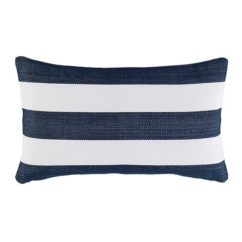 Catamaran Indoor/ Outdoor Decorative Pillow- Navy/ White Stripe, 15" x 24" (Lumbar)