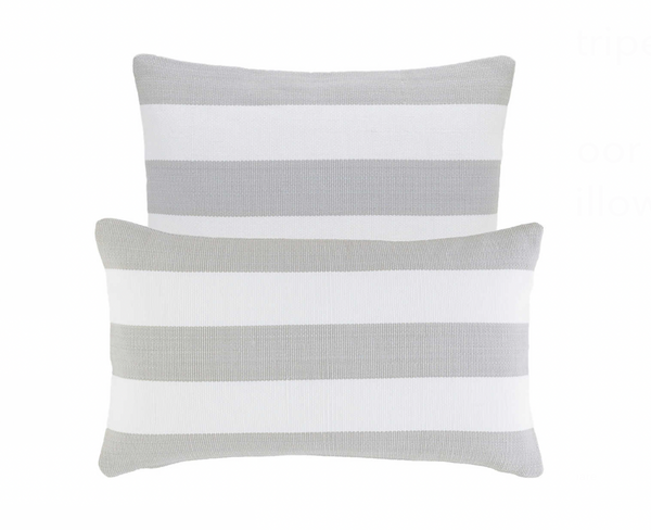 Catamaran Indoor/ Outdoor Pillow- Pearl Grey/White Stripe, 15" x 24" (Lumbar)