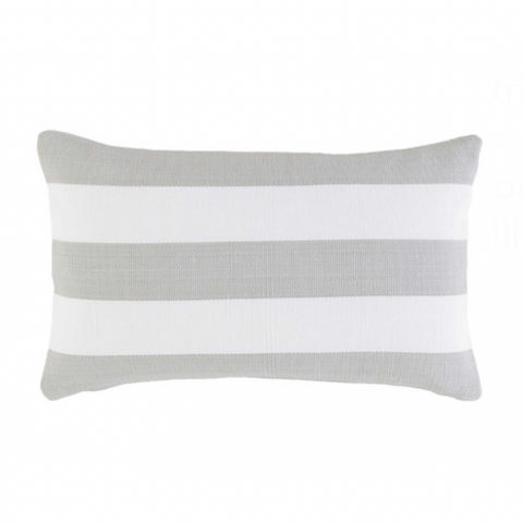 Catamaran Indoor/ Outdoor Pillow- Pearl Grey/White Stripe, 15" x 24" (Lumbar)