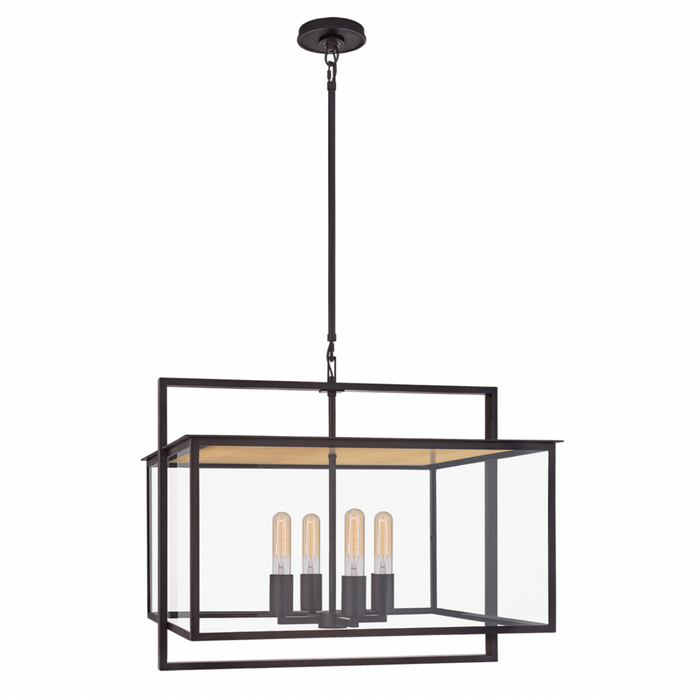 Halle Outdoor Wide Hanging Lantern in Aged Iron with Clear Glass