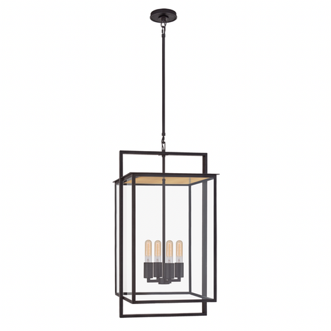 Halle Outdoor Medium Hanging Lantern in Aged Iron with Clear Glass