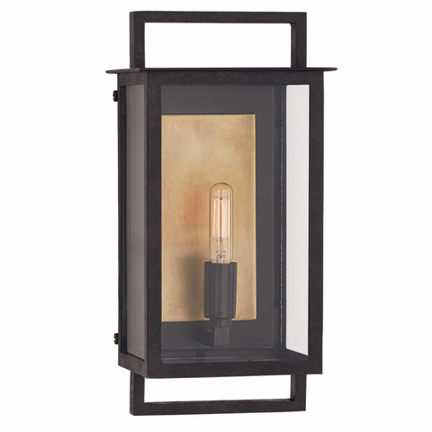 Halle Outdoor Small Wall Lantern in Aged Iron and Clear Glass