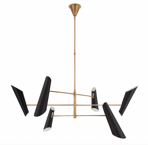 Franca Large Pivoting Chandelier, Antique Brass with Black Shades