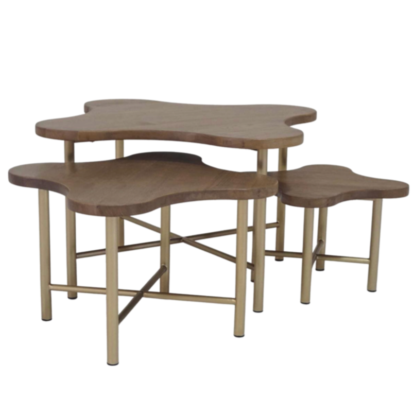Cayo Nesting Tables, Fawn/Brass (Set of 3)