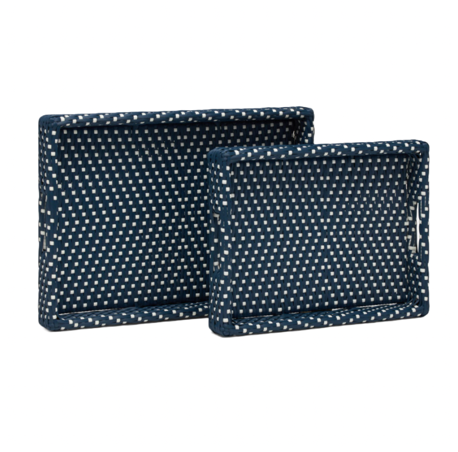 Avanna Tray Blue/ White Faux Wicker- 2 Sizes