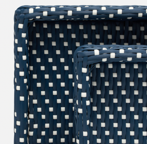 Avanna Tray Blue/ White Faux Wicker- 2 Sizes