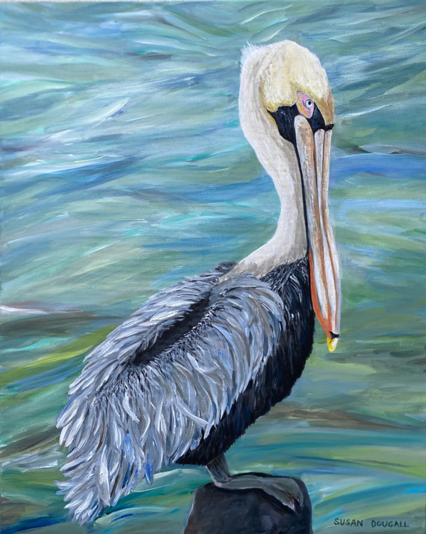 Pelican on Rock, 24"W x 30"H