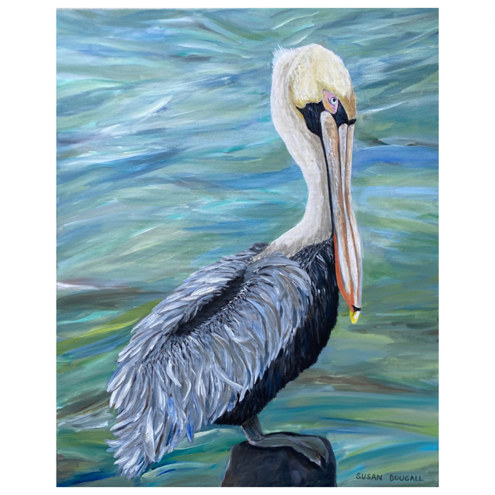Pelican on Rock, 24"W x 30"H