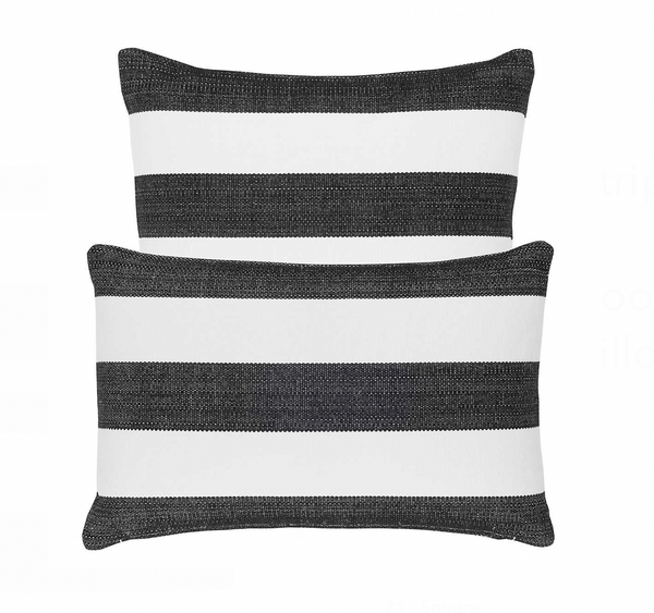 Catamaran Indoor/ Outdoor Pillow- Black/White Stripe, 15" x 24" (Lumbar)