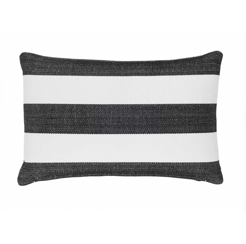 Catamaran Indoor/ Outdoor Pillow- Black/White Stripe, 15" x 24" (Lumbar)