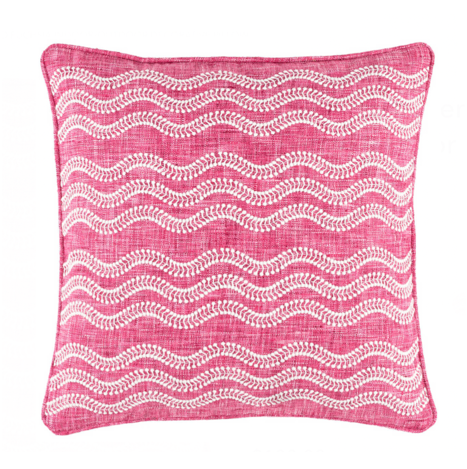 Scout Embroidered Indoor/Outdoor Decorative Pillow- Fuchsia, 20" x 20"