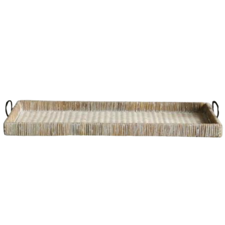 Decorative Rattan Tray W/ Metal Handles