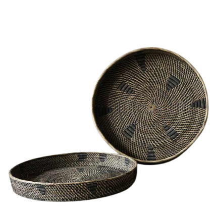 Round Lombok Woven Tray - Charcoal, 2 Sizes