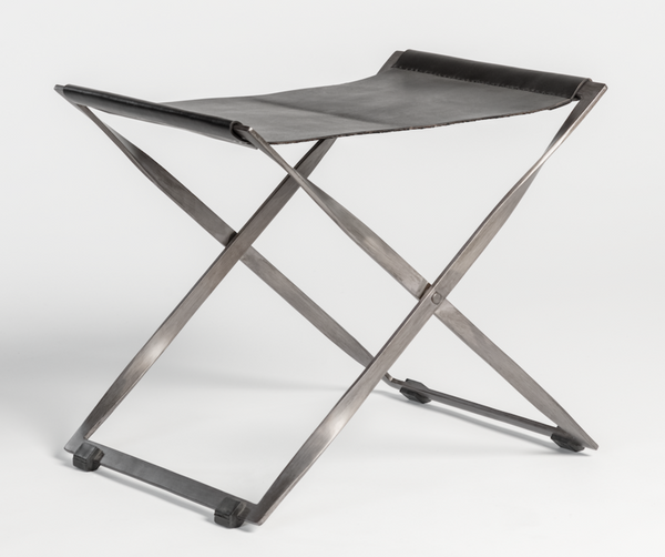 Harper Scissor Ottoman in Aged Obsidian & Burnished Riviera