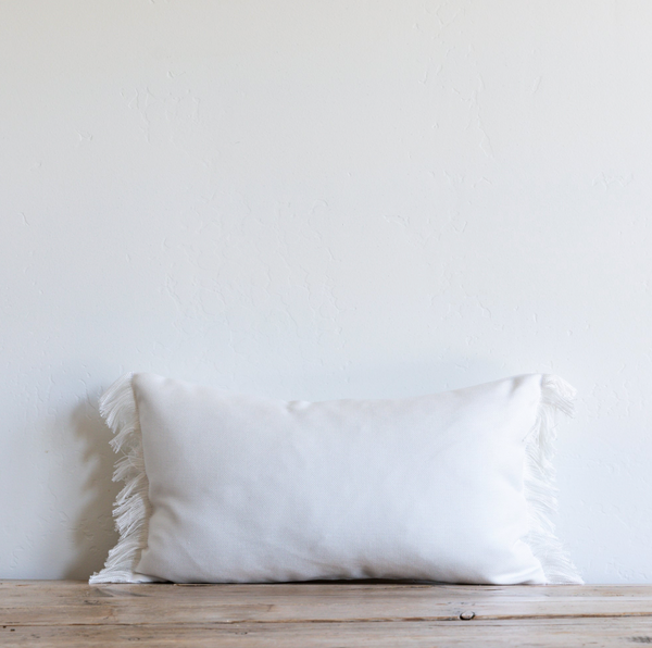 White Fringe Indoor/Outdoor Lumbar Pillow, 12" x 20"