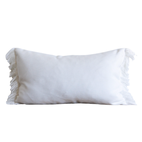 White Fringe Indoor/Outdoor Lumbar Pillow, 12" x 20"