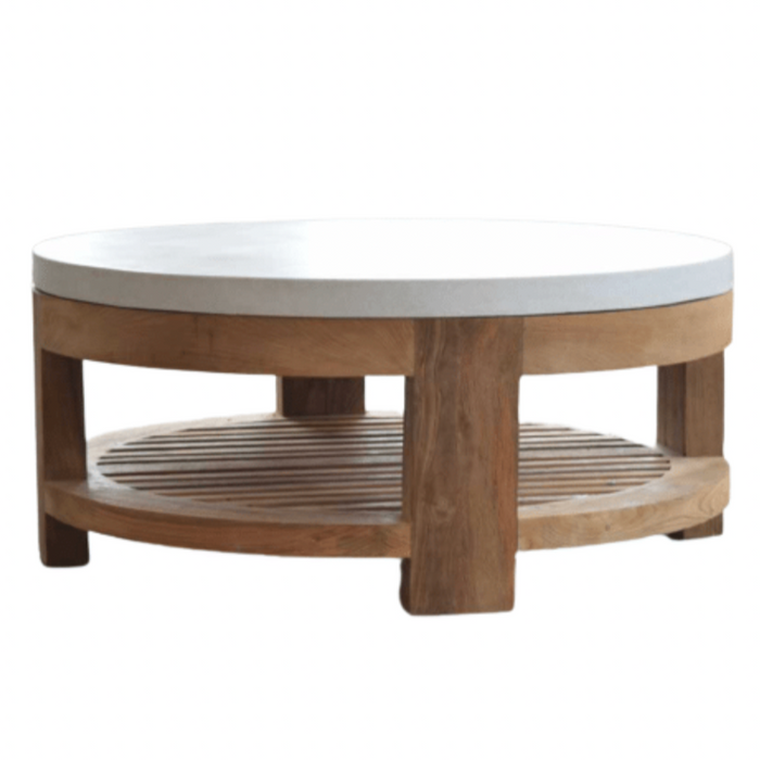 Outdoor Reclaimed Teak Cocktail Table, White Concrete 42"L x 42"W x 18"H