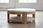 Outdoor Reclaimed Teak Cocktail Table, White Concrete 42"L x 42"W x 18"H