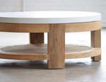 Outdoor Reclaimed Teak Cocktail Table, White Concrete 42"L x 42"W x 18"H