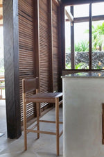 Lili Counter Stool, Camel Leather w/ Natural Teak Wood