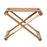 Bria Ottoman in Camel Leather & Natural Teak Wood