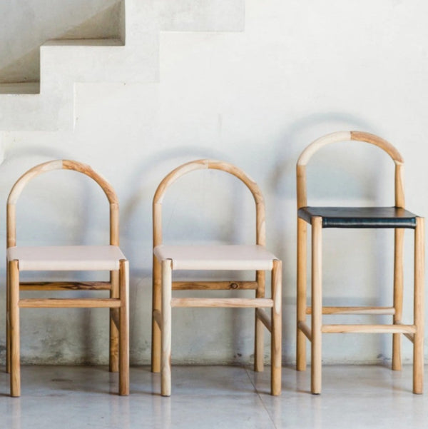 Ava Dining Chair, Blush Leather w/ Natural Teak Wood