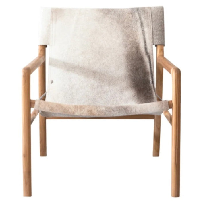 Avril Accent Chair, Cowhide and Natural Teak Wood