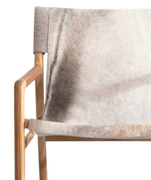 Avril Accent Chair, Cowhide and Natural Teak Wood