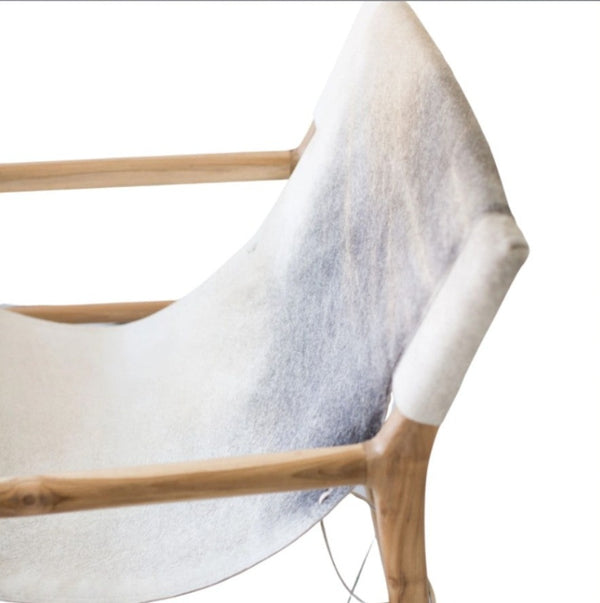 Avril Accent Chair, Cowhide and Natural Teak Wood