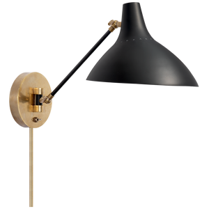 Charlton Wall Light, Black and Antique Brass