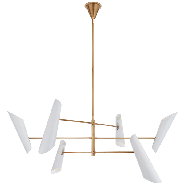 Franca Large Pivoting Chandelier, Antique Brass & White
