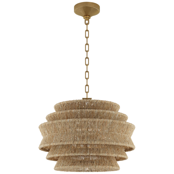 Antigua Drum 22" Chandelier - Antique Burnished Brass & Natural Abaca, Small
