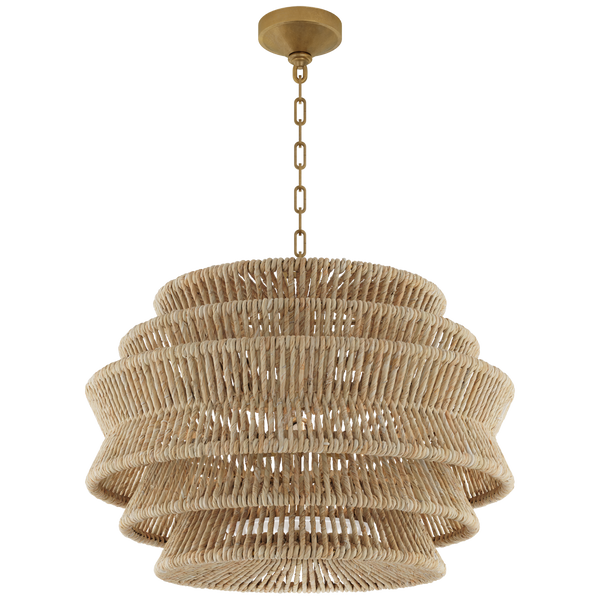 Antigua 30" Drum Chandelier - Antique Burnished Brass & Natural Abaca, Medium
