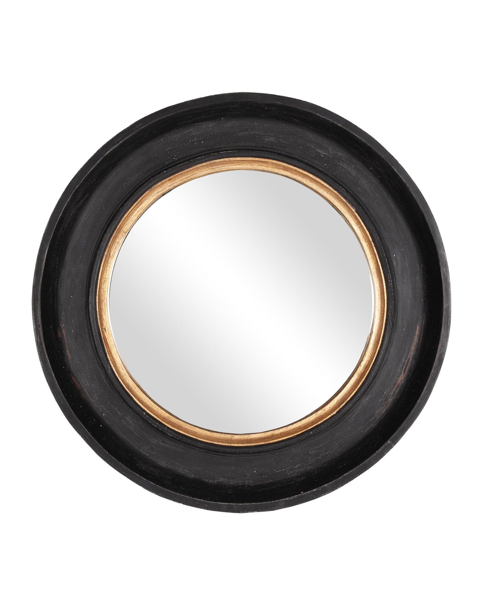 Winchester Round Wooden Mirror-Aged Black and Gold, 35" x 3" x 35"