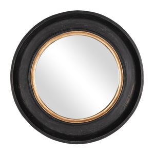 Winchester Round Wooden Mirror-Aged Black and Gold, 35" x 3" x 35"