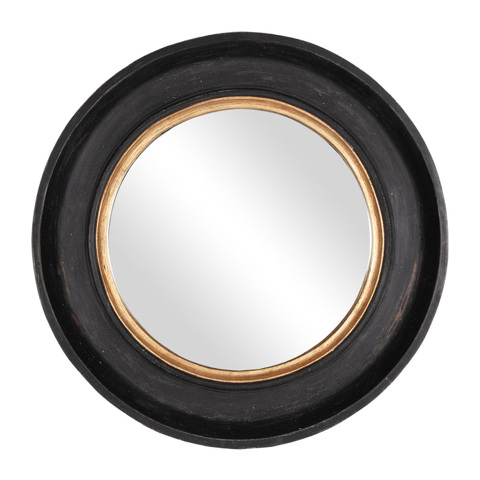 Winchester Round Wooden Mirror-Aged Black and Gold, 35" x 3" x 35"