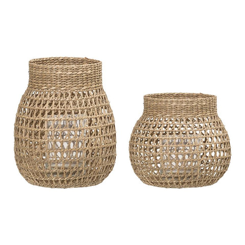 Natural Seagrass Lanterns with Glass Insert, 2 Sizes