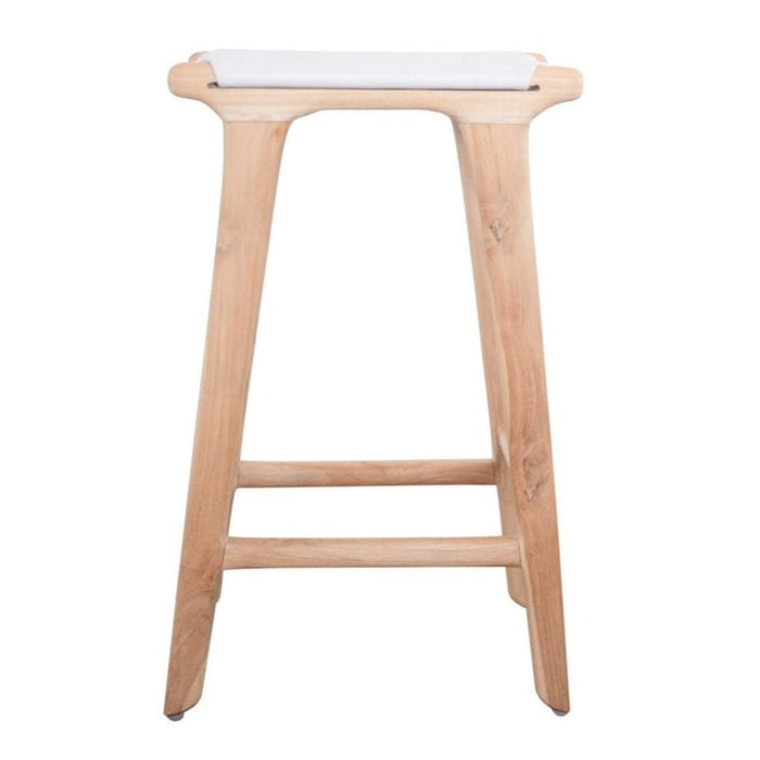 Nel Barstool, White Leather w/ Natural Teak Wood