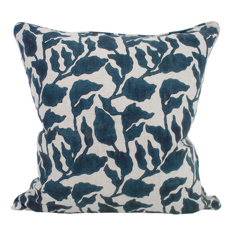 Flores Pacific Blue Linen Cushion, 20" x 20"