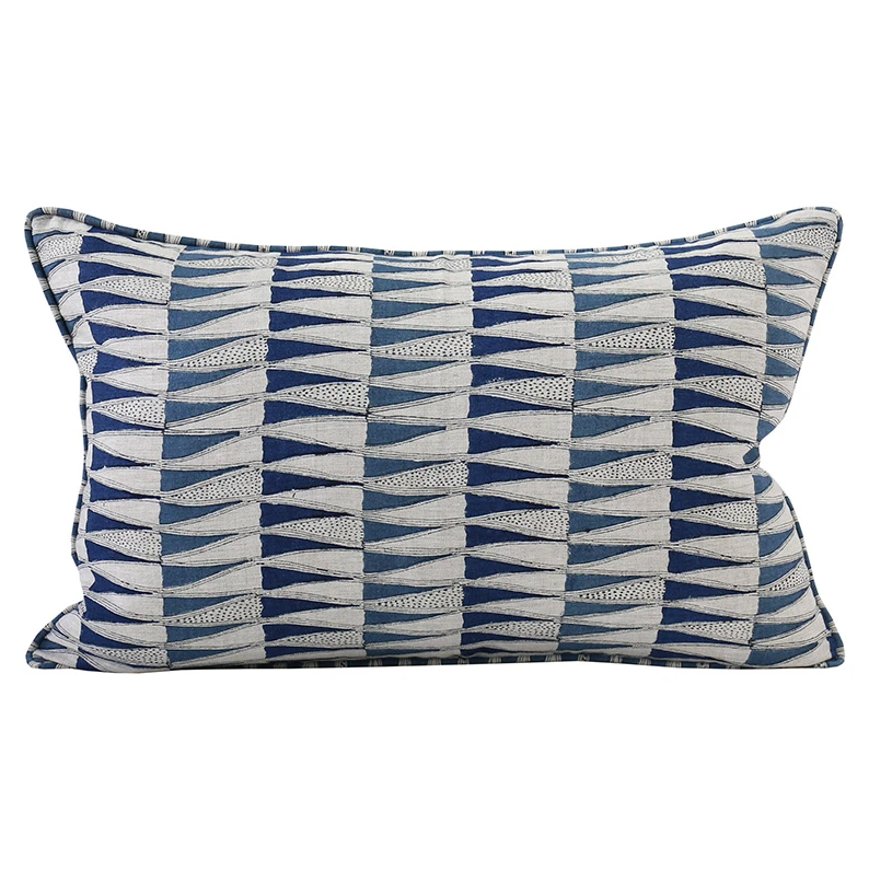 Tangier Denim Linen Cushion. 14" x 22"