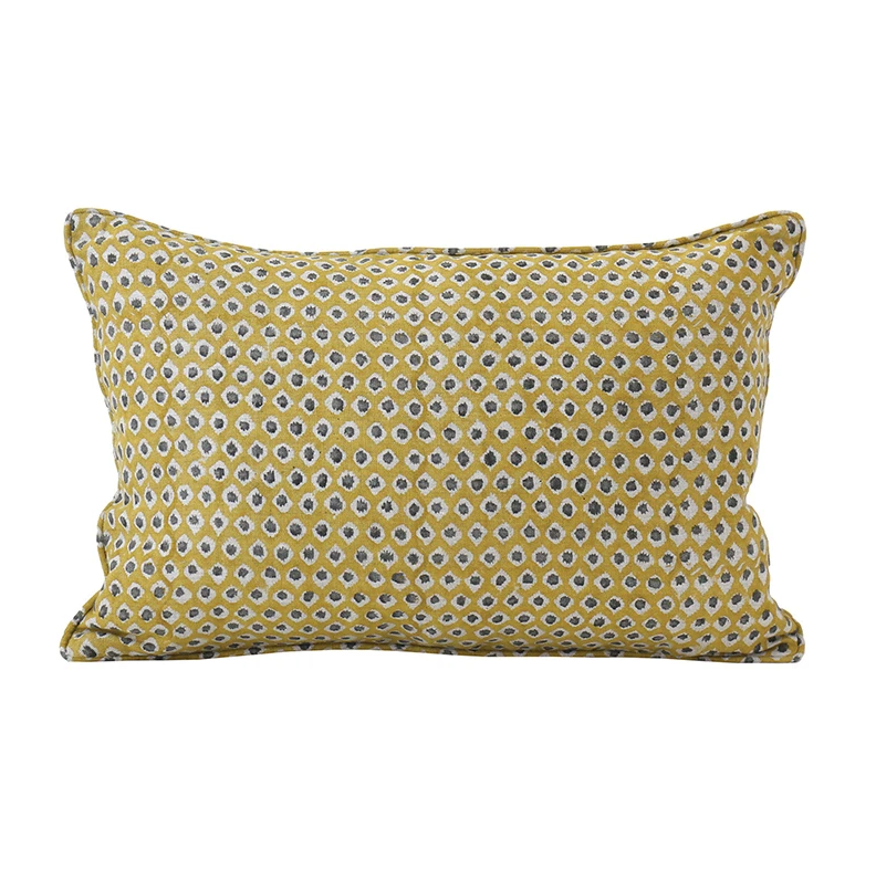 Patola Saffron Linen Cushion. 12" x 18"