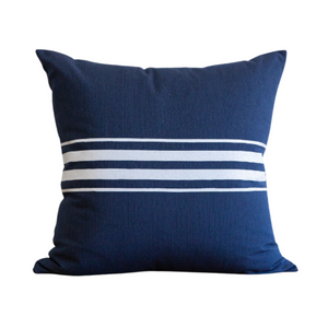 Navy Dark Frenchie Stripe Indoor/Outdoor Pillow, 22" x  22"