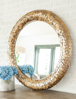 Sawyer 32" Round Mirror, Antique Brass