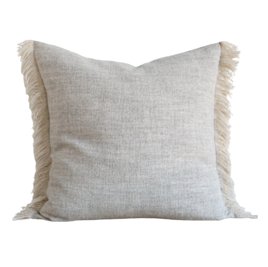 Gray Belgian Linen Fringe Pillow 22" x 22"