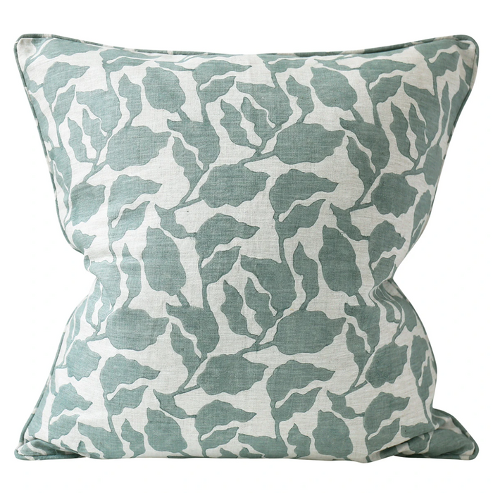 Flores Celadon Linen Cushion, 22" x 22"